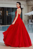 Red A-Line Ruched Maxi Gala Dress