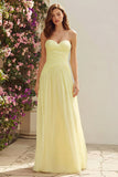 Light Yellow Sweetheart A Line Long Bridesmaid Dress