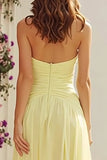 Light Yellow Sweetheart A Line Long Bridesmaid Dress