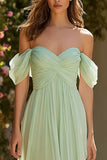 Dusty Sage Long Off the Shoulder A Line Bridesmaid Dress