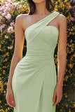 Dusty Sage Sheath Ruched Long Bridesmaid Dress