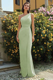 Dusty Sage One Shoulder Maxi Mermaid Bridesmaid Dress