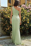 Dusty Sage One Shoulder Maxi Mermaid Bridesmaid Dress