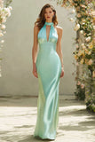 Dusty Sage Mermaid Maxi Bridesmaid Dress with Keyhole