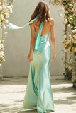 Dusty Sage Mermaid Maxi Bridesmaid Dress with Keyhole