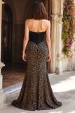 Mermaid Brown Corset Leopard Print Sweetheart Long Prom Dress with Lace