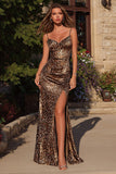 Brown Leopard Print Long Mermaid Prom Dress with Slit