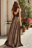 Brown Leopard Print Corset Long A-Line Prom Dress with Lace