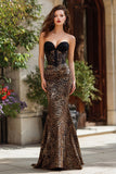 Brown Mermaid Leopard Print Corset Long Prom Dress with Lace
