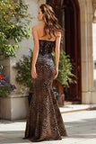 Brown Mermaid Leopard Print Corset Long Prom Dress with Lace