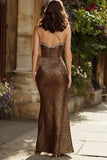 Sparkly Brown Leopard Print Mermaid Long Beaded Prom Dress