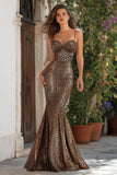 Mermaid Brown Backless Leopard Print Long Prom Dress