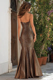Mermaid Brown Backless Leopard Print Long Prom Dress