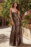 Sweetheart Brown A-Line Leopard Print Long Prom Dress