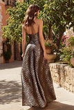 Sweetheart Brown A-Line Leopard Print Long Prom Dress