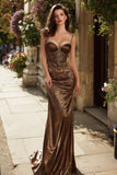 Sparkly Brown Leopard Print Long Mermaid Prom Dress with Beading