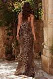Brown Leopard Print Mermaid Long Prom Dress with Slit