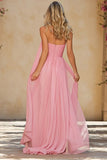Pink Neck Scarf A Line Long Sweetheart Prom Dress