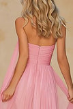 Pink Neck Scarf A Line Long Sweetheart Prom Dress