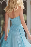 Sparkly Sky Blue Halter Neck A Line Long Prom Dress
