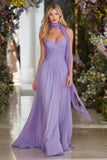 Lilac Sweetheart Neck Scarf Long A Line Prom Dress