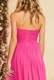 Fuchsia Halter A Line Long Ruched Prom Dress with Slit
