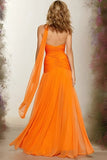 Orange Sweetheart A Line Ruched Neck Scarf Long Prom Dress