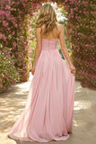 Pink A Line Sweetheart Neck Scarf Long Ruched Prom Dress