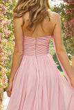Pink A Line Sweetheart Neck Scarf Long Ruched Prom Dress