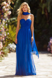 Royal Blue Sweetheart A Line Neck Scarf Long Prom Dress