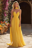 Yellow A-Line Neck Scarf Long Sweetheart Prom Dress