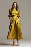 Olive A-Line Half Sleeves Long Satin Evening Dress