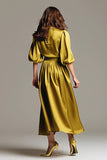Olive A-Line Half Sleeves Long Satin Evening Dress
