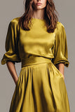 Olive A-Line Half Sleeves Long Satin Evening Dress