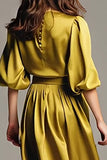 Olive A-Line Half Sleeves Long Satin Evening Dress