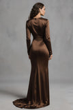 Coffee Mermaid Satin Crew Neck Long Evening Dress