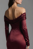 Burgundy Mermaid Off the Shoulder Long Ruched Evening Dress with Slit