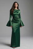 Dark Green Mermaid Flare Sleeves Backless Long Evening Dress