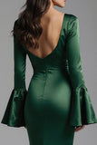 Dark Green Mermaid Flare Sleeves Backless Long Evening Dress