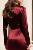Burgundy Satin V-Neck Long Sleeves Mermaid Evening Dress