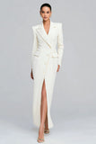 Ivory Single Breasted Sheath Peak Lapel Long Sleeves Blazer Dress