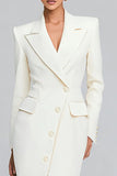 Ivory Single Breasted Sheath Peak Lapel Long Sleeves Blazer Dress