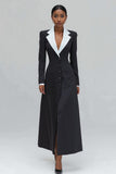 Black Notched Lapel Single Breasted Long Blazer Dress with Slit
