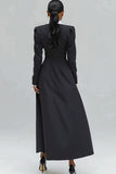 Black Notched Lapel Single Breasted Long Blazer Dress with Slit