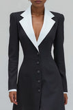 Black Notched Lapel Single Breasted Long Blazer Dress with Slit