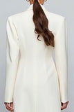 Ivory Single Breasted Notched Lapel Long Sleeves Blazer Dress