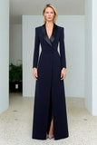 Navy Double Breasted Maxi Blazer Dress with Slit
