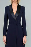 Navy Double Breasted Maxi Blazer Dress with Slit