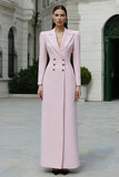 Light Pink Peak Lapel Double Breasted Long Blazer Dress