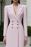 Light Pink Peak Lapel Double Breasted Long Blazer Dress